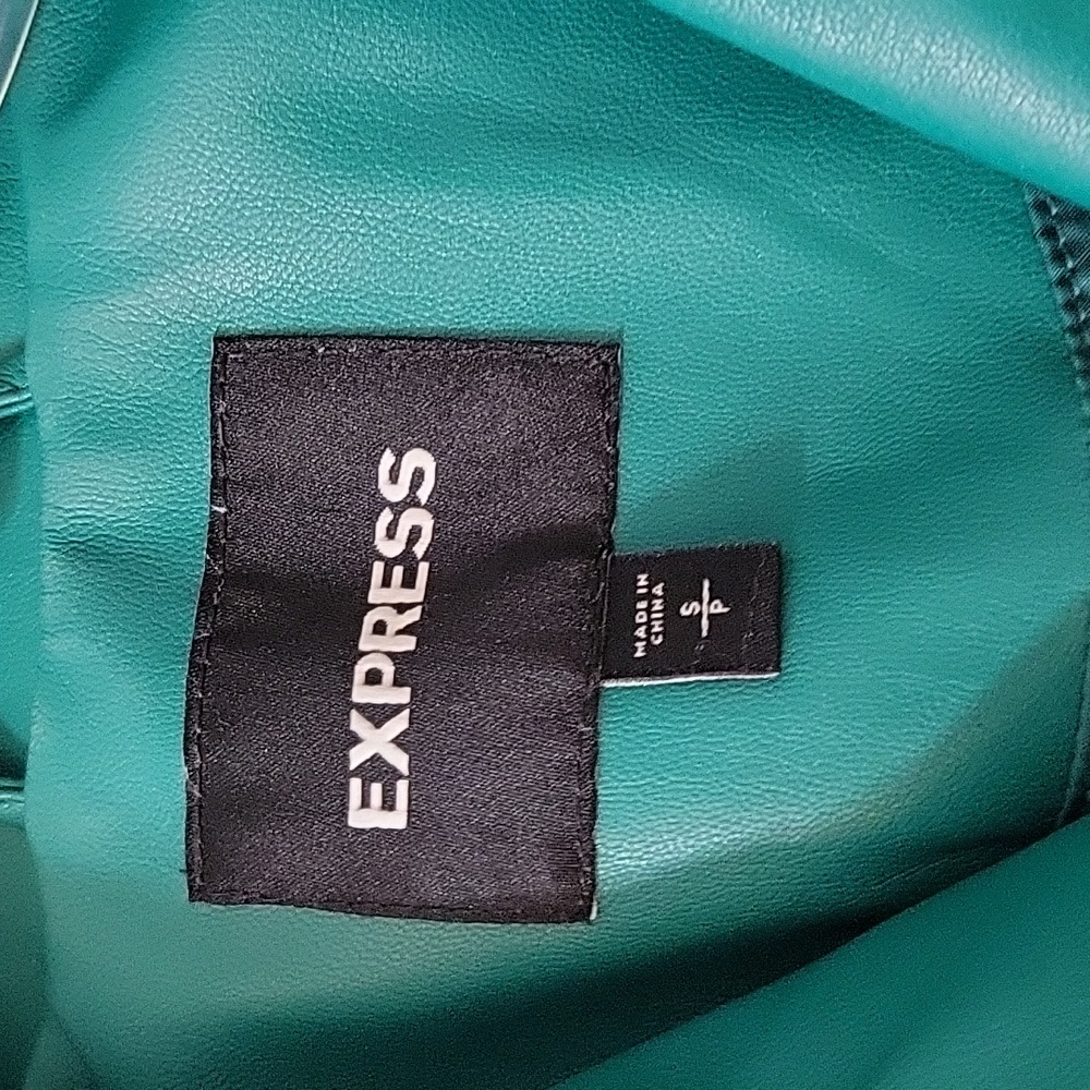 EXPRESS long sleeve zip up crop jacket PVC leather in sea green size small - Picture 2 of 4